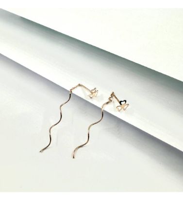 تصویر  گوشواره طلا زنانه 18 عیار سلین زرایران طرح شبدر و موج - 0.83 گرم