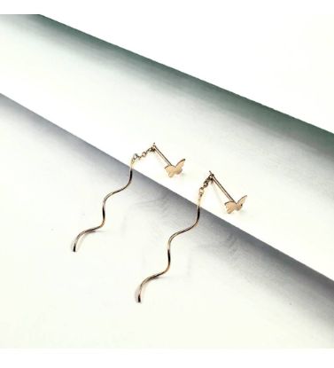 تصویر  گوشواره طلا زنانه 18 عیار سلین زرایران طرح شبدر و موج - 0.81 گرم