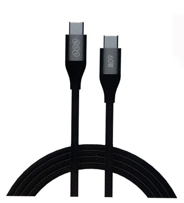 تصویر  کابل شارژ USB-C 60W به USB-C کیو سی وای مدل DC21 طول کابل 1.2 متر