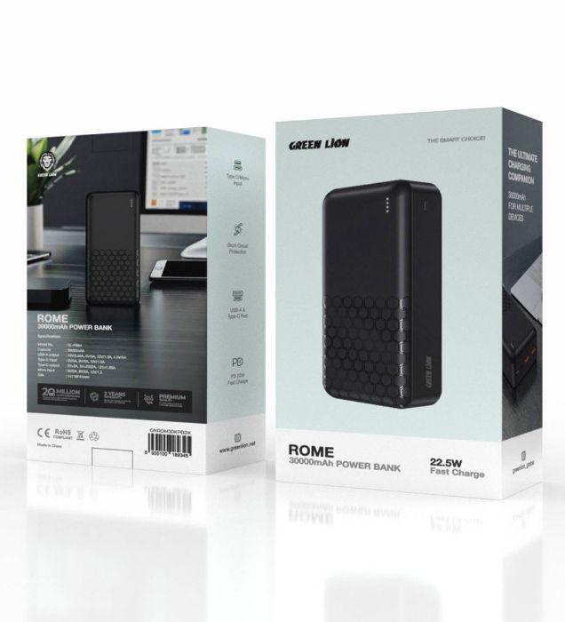 تصویر  پاوربانک 22.5W گرین لاین مدل Rome ظرفیت 30000 میلی آمپر ساعت