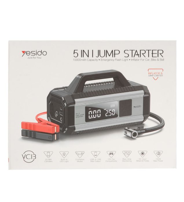 تصویر  پاوربانک و جامپ استارتر خودرو یسیدو مدل VC13 ظرفیت 10000 میلی آمپر ساعت