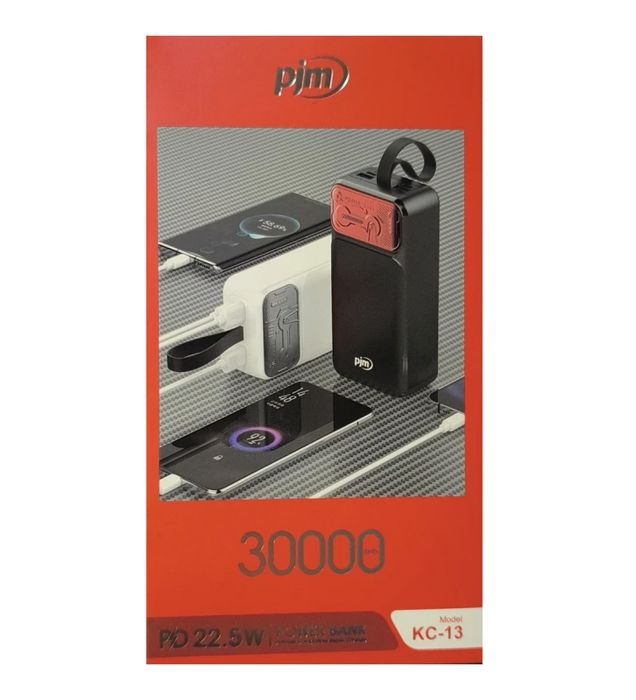 تصویر  پاوربانک 22.5W پی جی ام مدل KC-13 ظرفیت 30000 میلی‌آمپرساعت