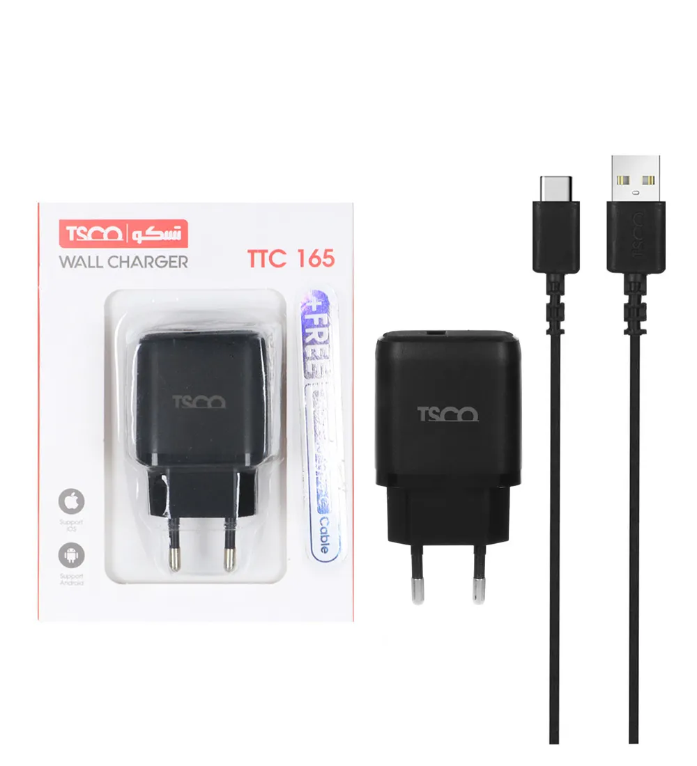 تصویر  شارژر دیواری تسکو 10.5 وات تک پورت مدل TTC 165 همراه با کابل USB به Type-C
