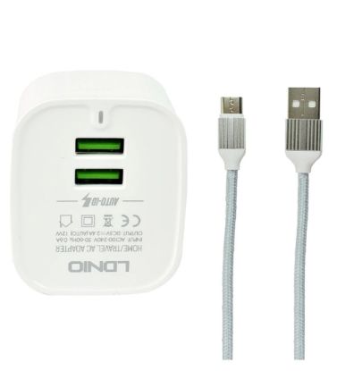 تصویر  شارژر دیواری الدینیو مدل A201 به همراه کابل شارژ MicroUSB