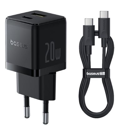 تصویر  شارژر دیواری 20W باسئوس دو پورت مدل Palm به همراه کابل تایپ سی