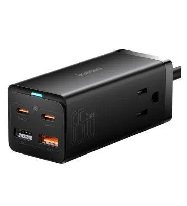 تصویر شارژر رومیزی باسئوس 65 وات فست و چهار پورت مدل GaN3 Pro Power Combo
