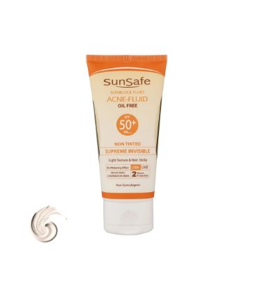 کرم ضدآفتاب بی رنگ سان سیف با 50 SPF مناسب پوست چرب، جوش‌دار و مستعد آکنه 50 میلی لیتر