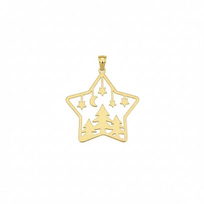 آویز گردنبند طلا 18 عیار زنانه مدوپد طرح ستاره و کاج کد MOA006011