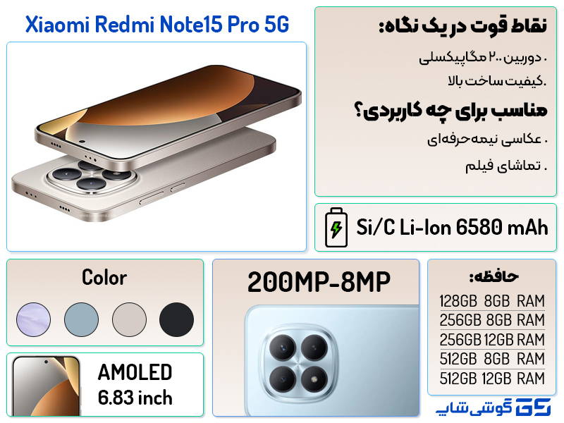 اینفوگرافی ردمی نوت 15 پرو فایو جی