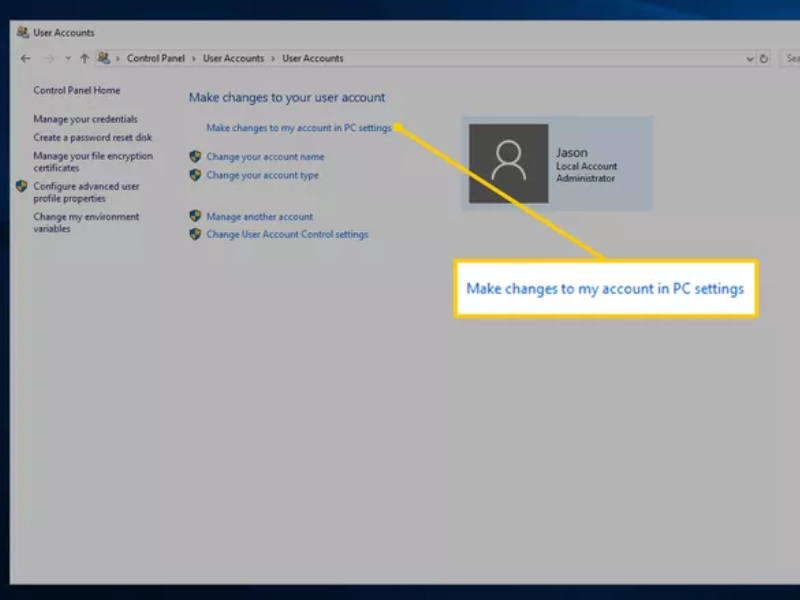 گزینه Make changes to my account in PC settings